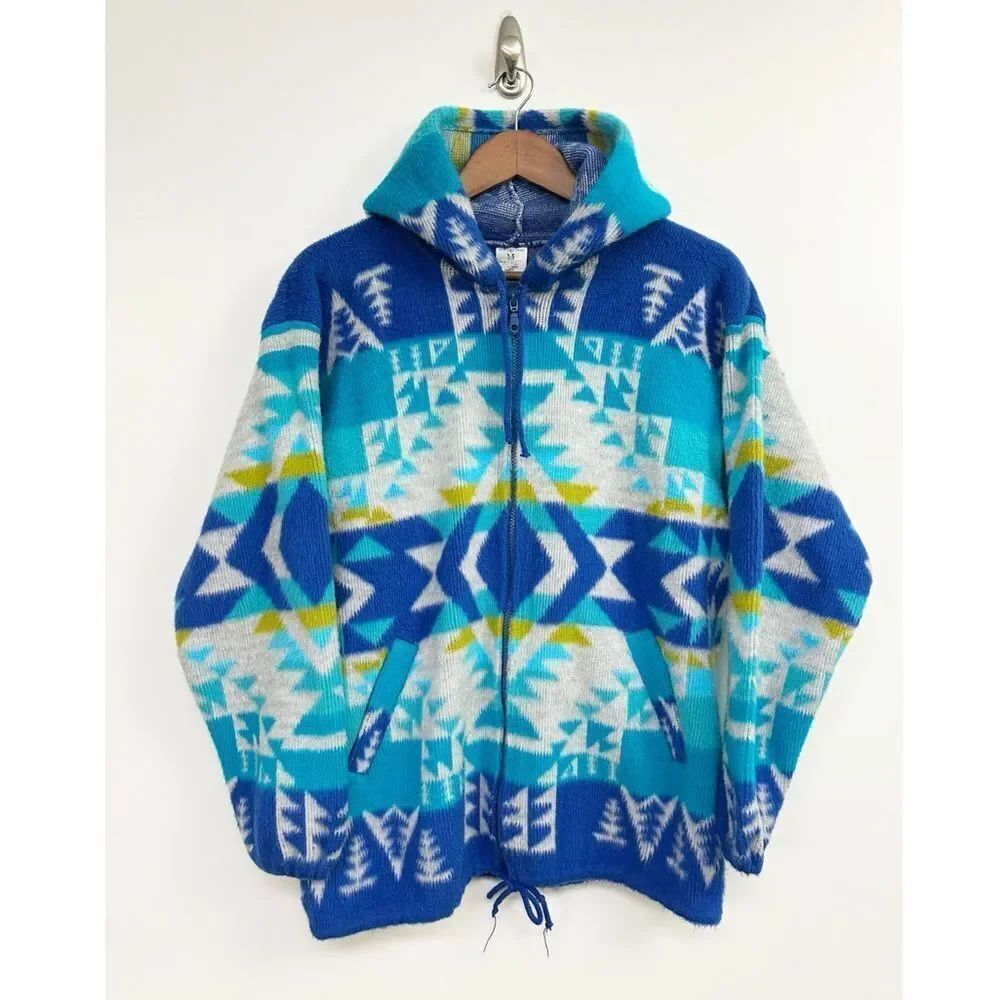 Artesanias Tuntaquimba South Western Style Hoodie Blue Size Medium